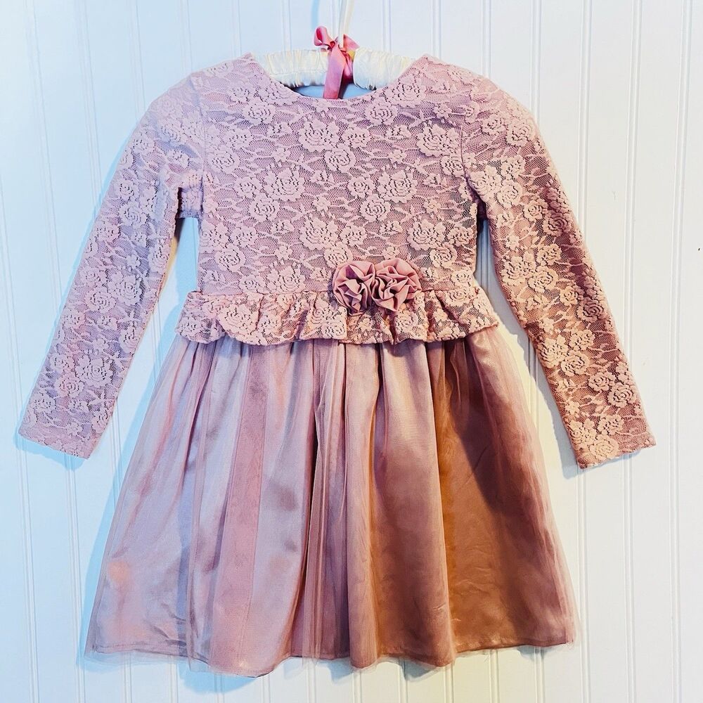 Just Lizzy Girl’s Dress Lace Top Tulle & Satin Look Layered Skirt Fully Lined 6X